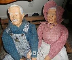 36 Vintage Grandpa and Grandma Dolls with 2-seater Rocker Bench