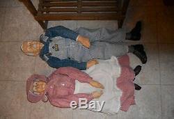 36 Vintage Grandpa and Grandma Dolls with 2-seater Rocker Bench