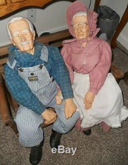 36 Vintage Grandpa and Grandma Dolls with 2-seater Rocker Bench