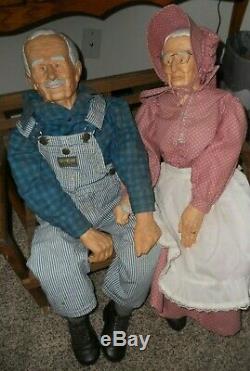 36 Vintage Grandpa and Grandma Dolls with 2-seater Rocker Bench