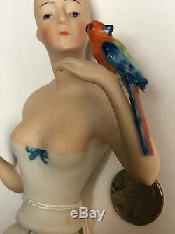 4.25 Antique German Porcelain Half 1/2 Doll Goebel Bald With Parrot #411 #SE