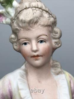 4.5 Antique German Bisque Half 1/2 Doll Lady 4932 Feathers In Hair & Fan #SE