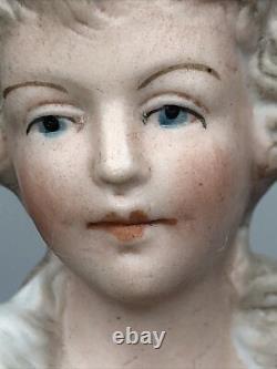 4.5 Antique German Bisque Half 1/2 Doll Lady 4932 Feathers In Hair & Fan #SE