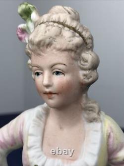 4.5 Antique German Bisque Half 1/2 Doll Lady 4932 Feathers In Hair & Fan #SE
