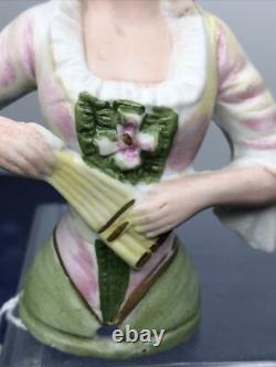 4.5 Antique German Bisque Half 1/2 Doll Lady 4932 Feathers In Hair & Fan #SE