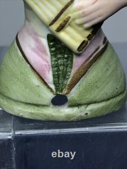 4.5 Antique German Bisque Half 1/2 Doll Lady 4932 Feathers In Hair & Fan #SE