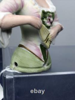 4.5 Antique German Bisque Half 1/2 Doll Lady 4932 Feathers In Hair & Fan #SE