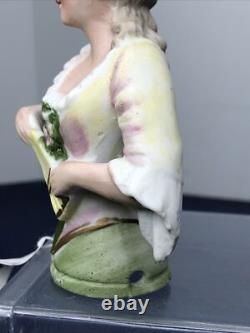 4.5 Antique German Bisque Half 1/2 Doll Lady 4932 Feathers In Hair & Fan #SE