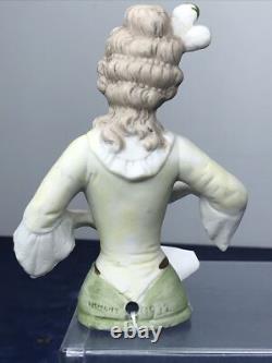 4.5 Antique German Bisque Half 1/2 Doll Lady 4932 Feathers In Hair & Fan #SE