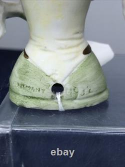 4.5 Antique German Bisque Half 1/2 Doll Lady 4932 Feathers In Hair & Fan #SE