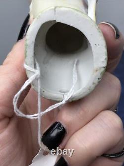 4.5 Antique German Bisque Half 1/2 Doll Lady 4932 Feathers In Hair & Fan #SE