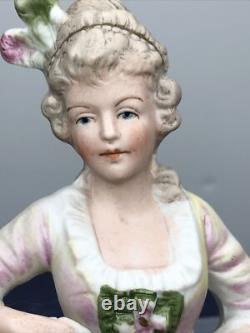 4.5 Antique German Bisque Half 1/2 Doll Lady 4932 Feathers In Hair & Fan #SE