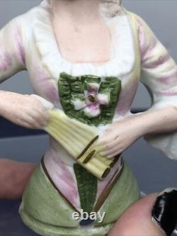 4.5 Antique German Bisque Half 1/2 Doll Lady 4932 Feathers In Hair & Fan #SE