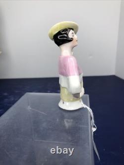 4 Antique German Bisque Half 1/2 Doll Lady Hat & Shawl Black Hair 14503 #CC