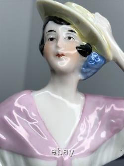 4 Antique German Bisque Half 1/2 Doll Lady Hat & Shawl Black Hair 14503 #CC