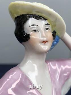 4 Antique German Bisque Half 1/2 Doll Lady Hat & Shawl Black Hair 14503 #CC