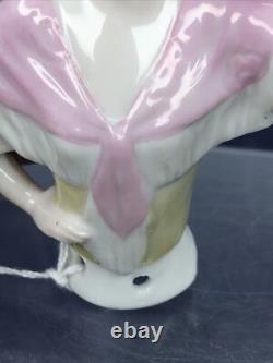 4 Antique German Bisque Half 1/2 Doll Lady Hat & Shawl Black Hair 14503 #CC