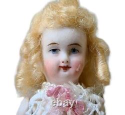 4 Bisque Antique German Mignonette Dollhouse Doll Blonde Ringlets Wig Dressed