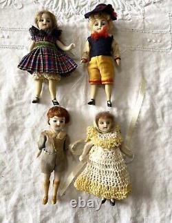 4 Dollhouse Dolls Lot Antique All Bisque 3-3/4 French German Kestner 36-8