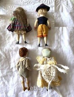 4 Dollhouse Dolls Lot Antique All Bisque 3-3/4 French German Kestner 36-8