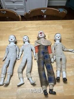 4 Vintage Porcelain Clown Dolls