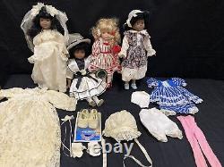 4 Vintage Porcelain Dolls African American + Brinn's Sweetheart + Clothes Lot
