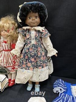 4 Vintage Porcelain Dolls African American + Brinn's Sweetheart + Clothes Lot