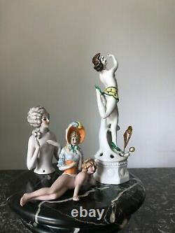 4 pieces antique Art deco German porcelain vintage half doll pincushion