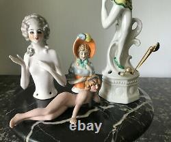 4 pieces antique Art deco German porcelain vintage half doll pincushion