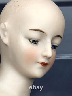 5.75 Antique German Bisque Half 1/2 Doll Goebel Lady 442/5 Bald Wigged #SE