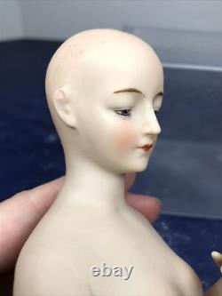 5.75 Antique German Bisque Half 1/2 Doll Goebel Lady 442/5 Bald Wigged #SE