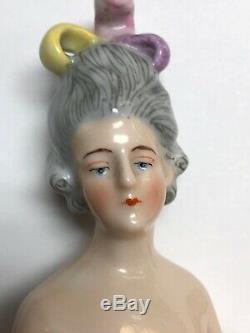 5 Antique German Porcelain Half 1/2 Doll Goebel Gray Hair Feathers In Hair #SE