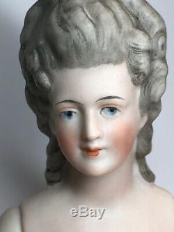 5 Antique German Porcelain Half Gray Hair 1/2 Doll Nude #3580 Jointed Arms #CC