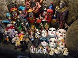 53 in lot vintage clown doll jester porcelain doll and masks
