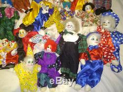 54 Vintage Porcelain Clown collection sand stuffed doll joker huge collection