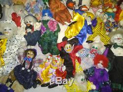 54 Vintage Porcelain Clown collection sand stuffed doll joker huge collection