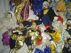 54 Vintage Porcelain Clown collection sand stuffed doll joker huge collection