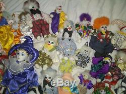 54 Vintage Porcelain Clown collection sand stuffed doll joker huge collection