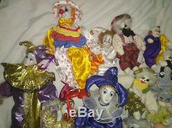 54 Vintage Porcelain Clown collection sand stuffed doll joker huge collection