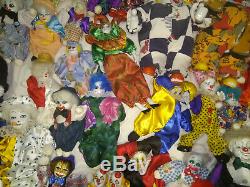 54 Vintage Porcelain Clown collection sand stuffed doll joker huge collection