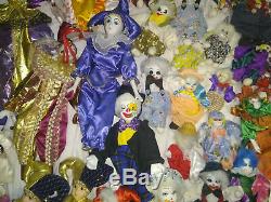 54 Vintage Porcelain Clown collection sand stuffed doll joker huge collection