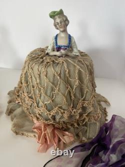 6 Antique Porcelain Half Dolls / Unique Antique Snood and Base Pin Cushion