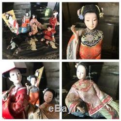 6 X Vintage Japanese Geisha Girl Dolls Hagoita Paddle Bisque Porcelain Kimono