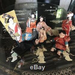 6 X Vintage Japanese Geisha Girl Dolls Hagoita Paddle Bisque Porcelain Kimono