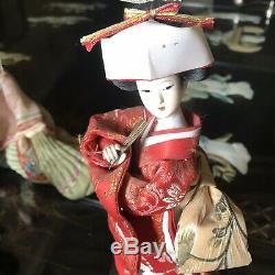 6 X Vintage Japanese Geisha Girl Dolls Hagoita Paddle Bisque Porcelain Kimono