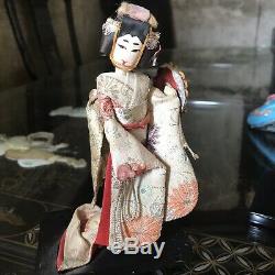 6 X Vintage Japanese Geisha Girl Dolls Hagoita Paddle Bisque Porcelain Kimono