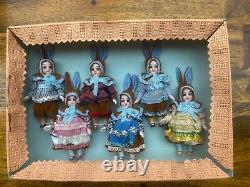 6 antique Porcelain Dolls in the Original Box Kühnlenz Brothers-Bunnys