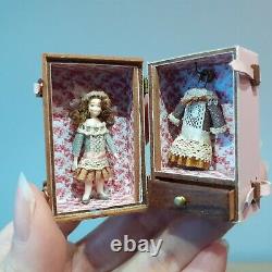 630 Vintage Artisan Miniature Dollhouse Almudena Gonzalez Doll in Trunk, 1 3/4
