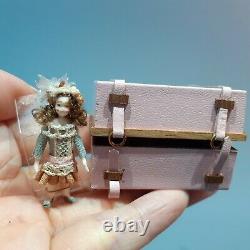 630 Vintage Artisan Miniature Dollhouse Almudena Gonzalez Doll in Trunk, 1 3/4