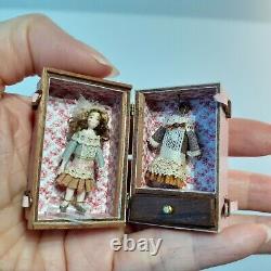 630 Vintage Artisan Miniature Dollhouse Almudena Gonzalez Doll in Trunk, 1 3/4